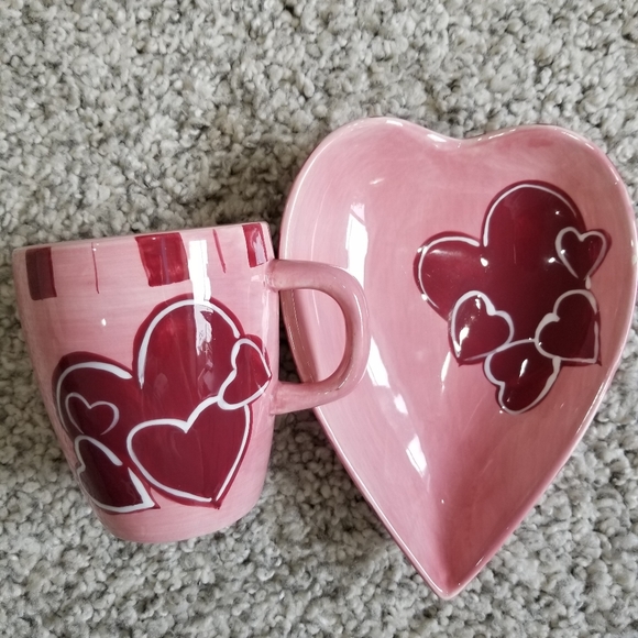 GatesWare mug and plate set pink with hearts - Picture 2 of 6